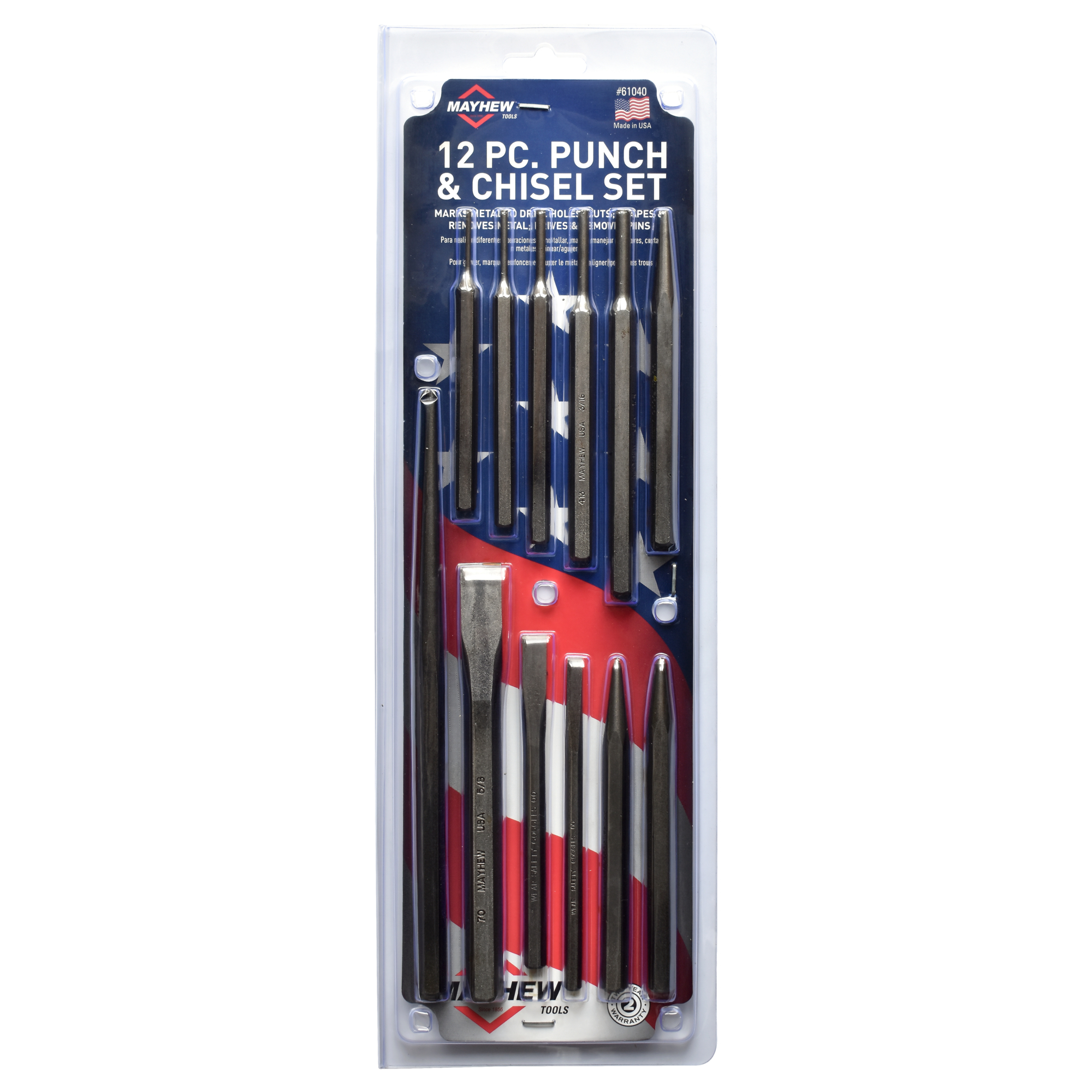 Mayhew Tools 12 PC Punch & Chisel Set 61040, Carded